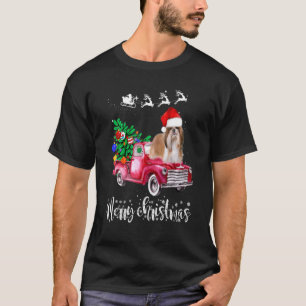 Shih Tzu Dogs Ride Red Truck Christmas  Xmas T-Shirt
