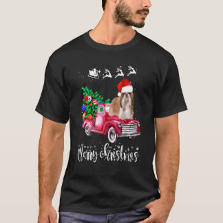 Shih Tzu Dogs Ride Red Truck Christmas Xmas T-Shirt