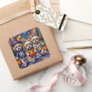 Shih Tzu Dogs Trick-or-Treating Halloween Costumes Square Sticker