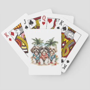 Shih Tzu Dogs Wearing Hawaiian Shirts Playing Cards