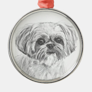Shih Tzu Drawing Metal Tree Decoration