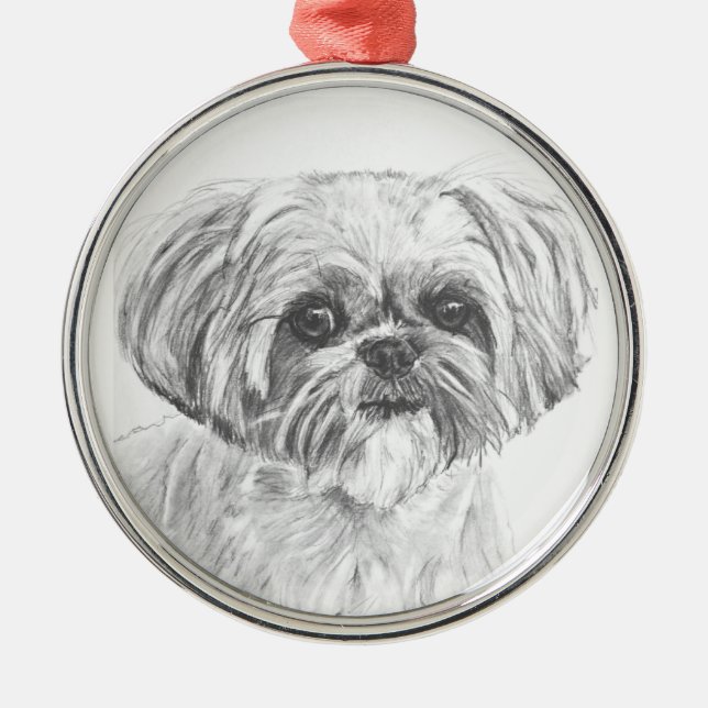 Shih Tzu Drawing Metal Tree Decoration (Front)