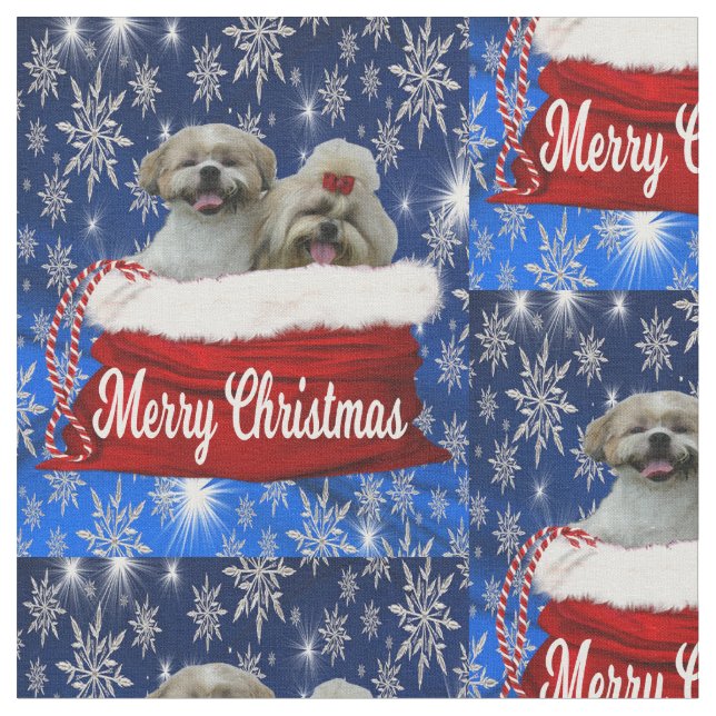 Shih tzu Fabric Christmas (Close Up)