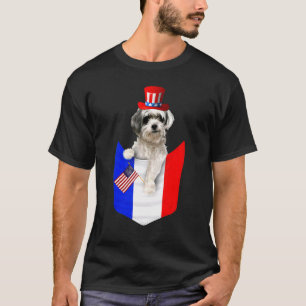 Shih Tzu Flag Pocket Tzu American Flag 4th Of Jul T-Shirt