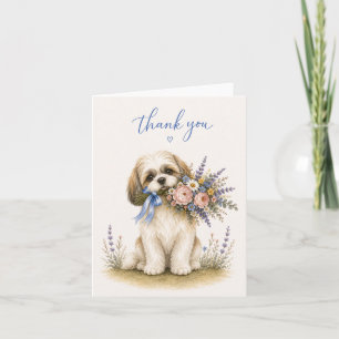 Shih Tzu Flower Bouquet Thank You Card