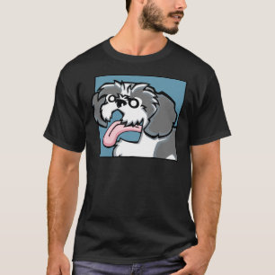 Shih Tzu Grey And White (Face) Yellow Bg T-Shirt