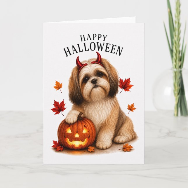 Shih Tzu Halloween Devil Dog Card (Front)