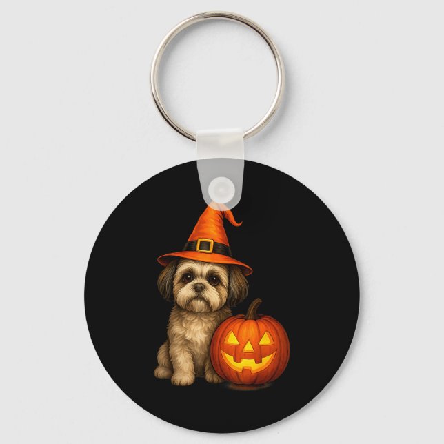 Shih Tzu Halloween Pumpkin Dog Costume Family Matc Key Ring (Front)