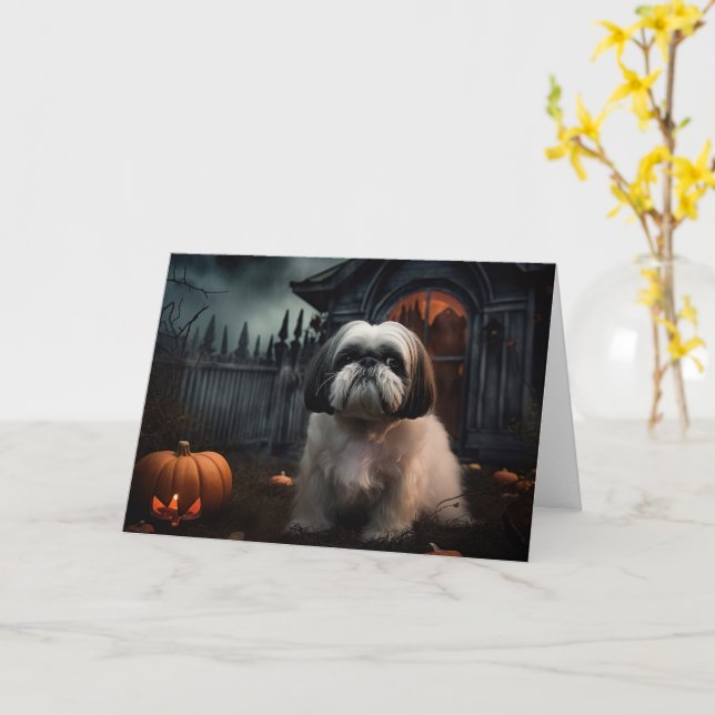 Shih Tzu Halloween Scary Card (Yellow Flower)