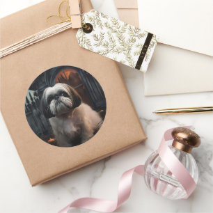 Shih Tzu Halloween Scary Classic Round Sticker