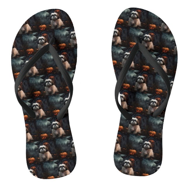 Shih Tzu Halloween Scary Jandals (Footbed)