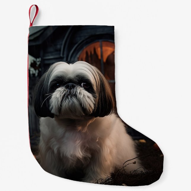 Shih Tzu Halloween Scary Small Christmas Stocking (Front)