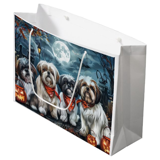 Shih Tzu Halloween Spooky Large Gift Bag (Front Angled)