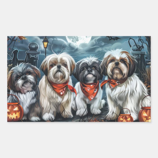 Shih Tzu Halloween Spooky Rectangular Sticker (Front)