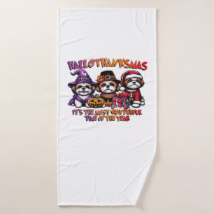 Shih Tzu Halloween Thanksgiving Christmas Classic Bath Towel