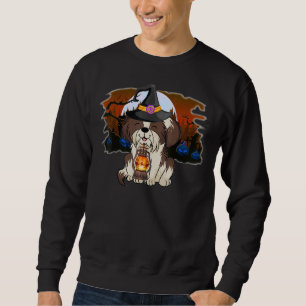 Shih Tzu Halloween Witch Hat Costumes Cute Dog Moo Sweatshirt