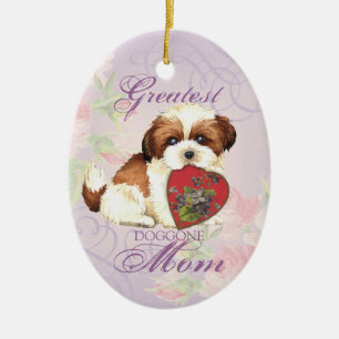 Shih Tzu Heart Mum Ceramic Ornament