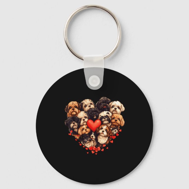 Shih Tzu Heart-shaped Cute Shih Tzu Valentines Day Key Ring (Front)