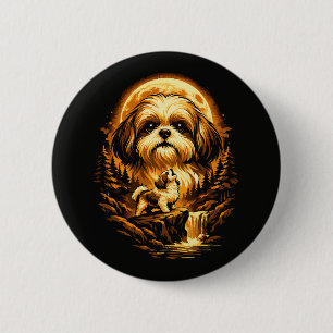 Shih Tzu Howling to The Moon Funny Dog 6 Cm Round Badge