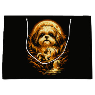 Shih Tzu Howling to The Moon Funny Dog Large Gift Bag