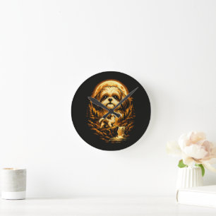Shih Tzu Howling to The Moon Funny Dog Round Clock