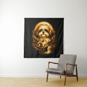 Shih Tzu Howling to The Moon Funny Dog Tapestry