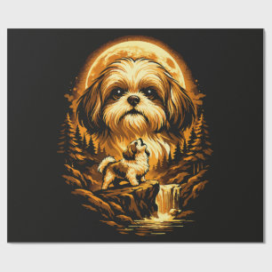 Shih Tzu Howling to The Moon Funny Dog Wrapping Paper