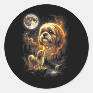 Shih Tzu Howling to The Moon Retro Vintage 90s Classic Round Sticker