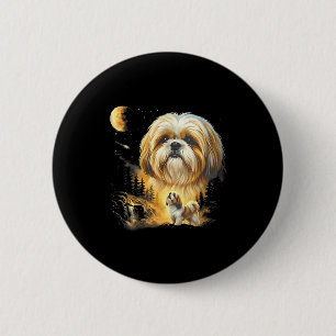 Shih tzu howling to the moon vintage 6 cm round badge