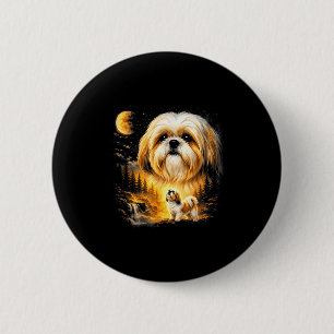 Shih tzu howling to the moon vintage 90s funny dog 6 cm round badge