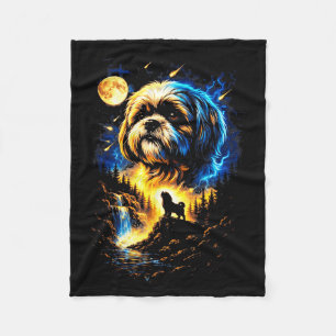 Shih tzu howling to the moon vintage 90s funny dog fleece blanket