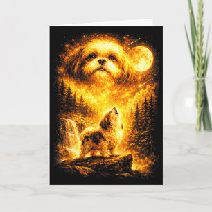 Shih tzu howling to the moon vintage mystical dog card
