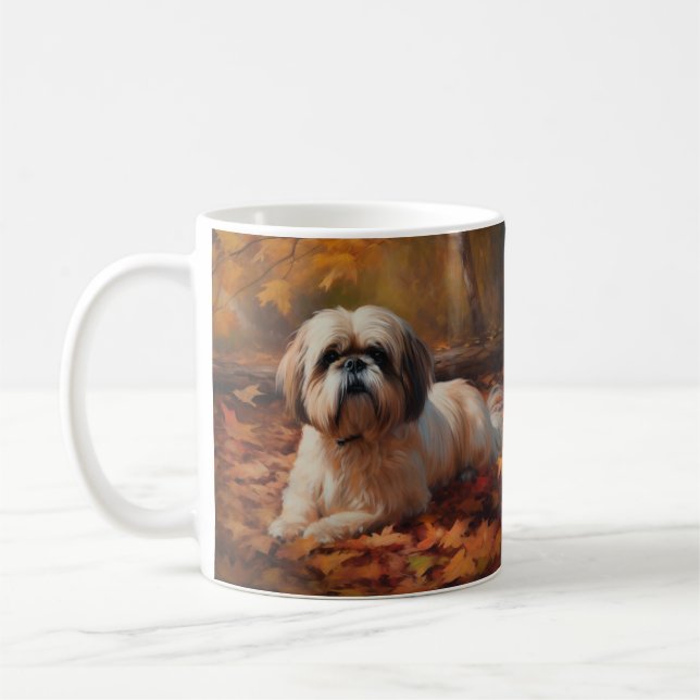 Shih Tzu in Autumn Leaves Fall Inspire Coffee Mug (Left)