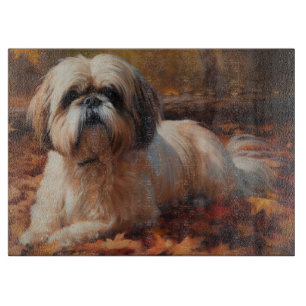 Shih Tzu in Autumn Leaves Fall Inspire Cutting Board