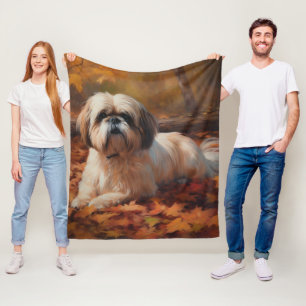 Shih Tzu in Autumn Leaves Fall Inspire Fleece Blanket