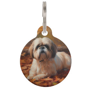 Shih Tzu in Autumn Leaves Fall Inspire Pet Tag