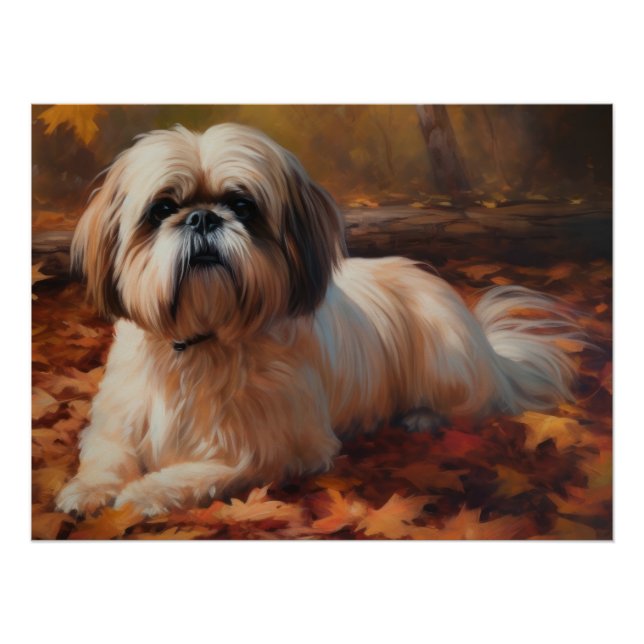Shih Tzu in Autumn Leaves Fall Inspire Poster (Front)