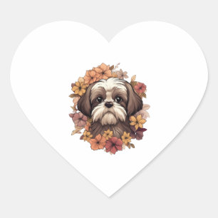 Shih Tzu in Autumnal Flowers Classic T-Shirt Heart Sticker