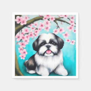 Shih Tzu in Oriental Cherry Blossom Napkin