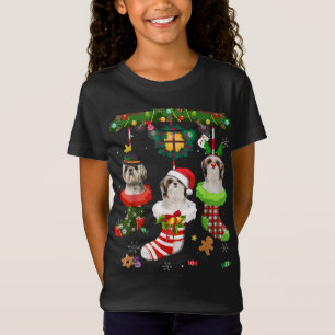 Shih Tzu In Socks Christmas Santa Hat Xmas Lights  T-Shirt
