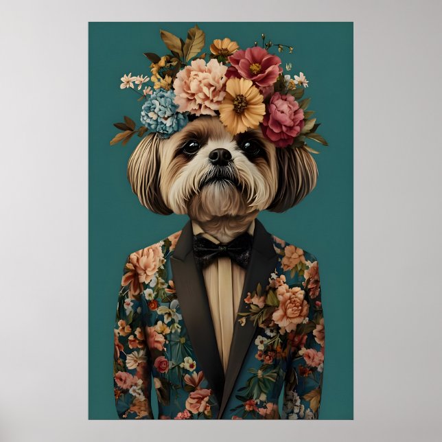 Shih Tzu In Suit Poster, Shih Tzu Portrait, Shih Poster (Front)