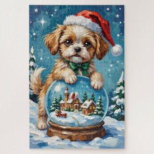 Shih Tzu inside Christmas Snow Globe Hat Jigsaw Puzzle