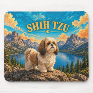 Shih Tzu, Lake Tahoe Vintage Watercolor Mouse Pad