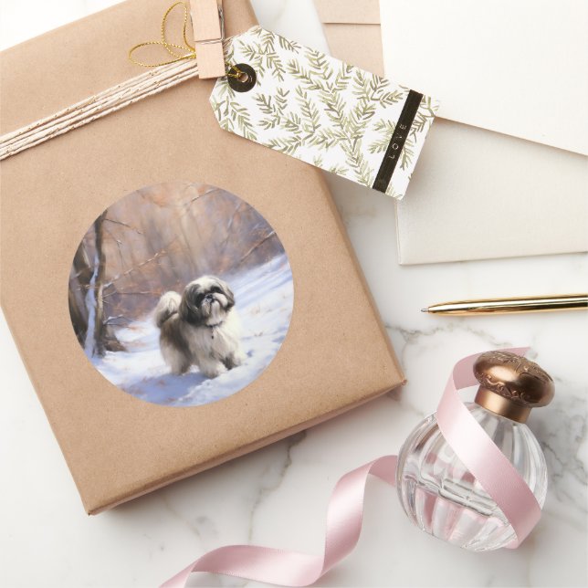 Shih Tzu Let It Snow Christmas  Classic Round Sticker (Gifting)