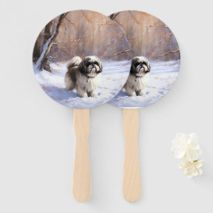 Shih Tzu Let It Snow Christmas Hand Fan