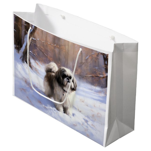 Shih Tzu Let It Snow Christmas  Large Gift Bag (Front Angled)