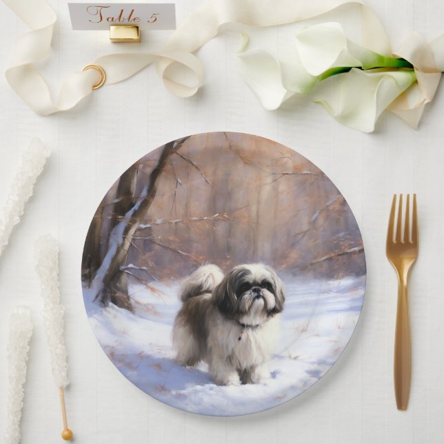 Shih Tzu Let It Snow Christmas  Paper Plate (Wedding)