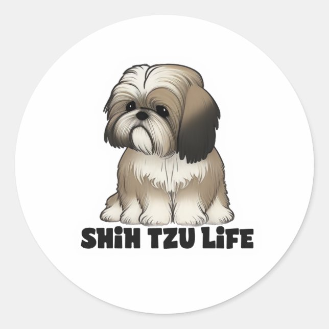 Shih Tzu Life - Cute Dog Illustration Classic Round Sticker (Front)