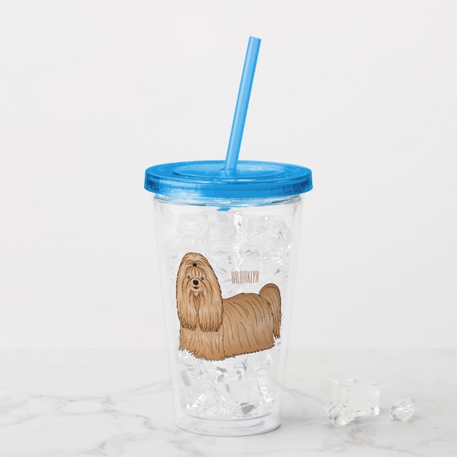 Shih tzu long hair dog cartoon illustration acrylic tumbler (Back Ice)