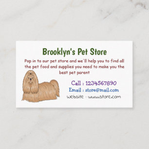Shih tzu long hair dog cartoon illustration business card